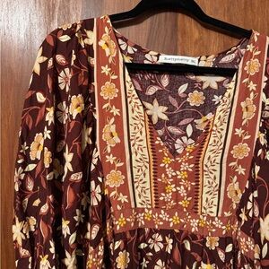 Floral Print Dress - Brown and Yellow
